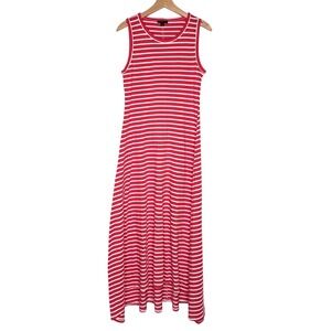 J.Crew Salmon + White Striped Sleeveless Knit Maxi Dress Tank Hi/Low Womens‎ ST